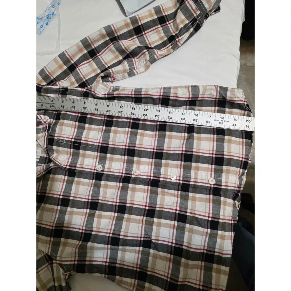 Boys Plaid Button Down Shirt Black Tan White Long Sleeve Size M 7-8